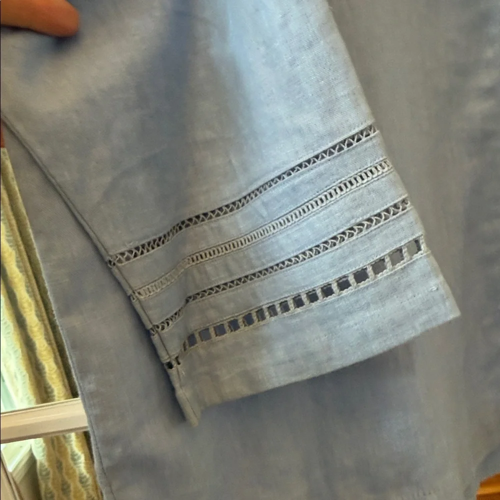 NWT LINEN BLEND Studio Works Blue Button Shirt 22W Coastal Grandmother Breezy - Picture 9 of 15